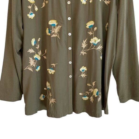J Jill Embroidered Button Down Top 100% Rayon - Picture 4 of 6
